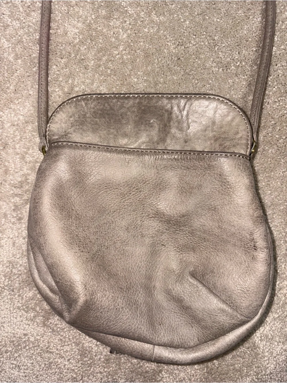 HOBO Gray-Taupe Leather Hobo Bag with Tassel Detail